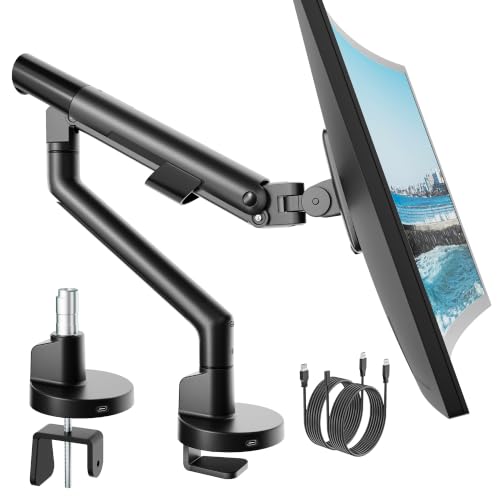 monTEK USB Monitor Arm for 17-40" Screens, 26.4 lbs, Black | USB ports, mechanical spring, tension indicator, full motion, VESA 75/100, clamp/grommet bases and cable routing - color: Black, size: with USB