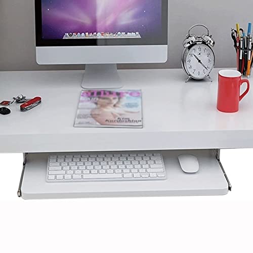 Desk Extender for Keyboard and Mouse, Wooden Keyboard Tray Height Adjustable Sliding Keyboard Drawer Storge Shelf, for Install Under The Desk (Color : White, Size : 60 x 27cm) - color: White, size: 60 x 27cm