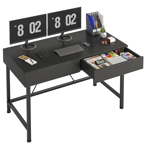 VERMESS Small Desk with Wood Drawers, 40 Inch Computer Desk for Bedroom, Vanity Makeup Desks, Kids Desks for Small Space with Storage for Home Office, Study Writing Simple Computer Table, Black - color: Black