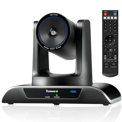 Tenveo 4K AI Auto Tracking PTZ Conference Camera, 3X Optical Zoom, 92° Wide View Angle, USB 3.0 & HDMI Conference Camera for Zoom, Teams, OBS, Live Streaming, Church Worship, Education, Meetings - color: Shadow Black