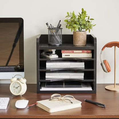 YMYNY Desktop File Organizer with Handle, Document Letter Mail Tray Sorter with 3 Adjustable Shelves, 5 Tiers Paper Holder for School Home Office Desk,Black,13.4 * 12.4 * 9.06" UHBC006B
