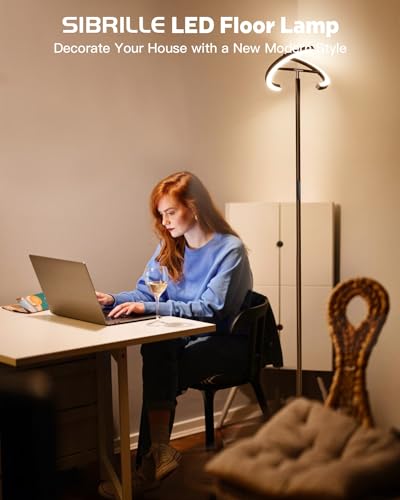 Brown Floor Lamp, Modern Stepless Dimmable Standing Lamp with Remote Control, 22W 3000-6000K LED Rotatable Floor Light Uplighter Stand up Lamp Tall Lamp for Living Room Bedroom Office - color: Brown