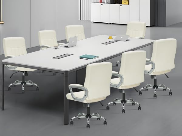 CLATINA Office Computer Desk Chair Executive Mid Back Chair Comfortable Ergonomic Managerial Chair Adjustable PU Leather Home Office Desk Chair Swivel, White 1PK - color: White, size: 1 Pack