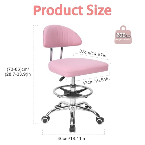 Height Adjustable Office Chair, 360-Degree Swivel Drafting Chair, Backrest, Foot Rest, 220lbs Load-Bearing, Ergonomic Rolling Computer, Lumbar Support, Home Studio Dental Salon Pink - color: Pink