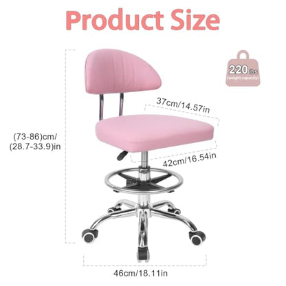 Height Adjustable Office Chair, 360-Degree Swivel Drafting Chair, Backrest, Foot Rest, 220lbs Load-Bearing, Ergonomic Rolling Computer, Lumbar Support, Home Studio Dental Salon Pink - color: Pink