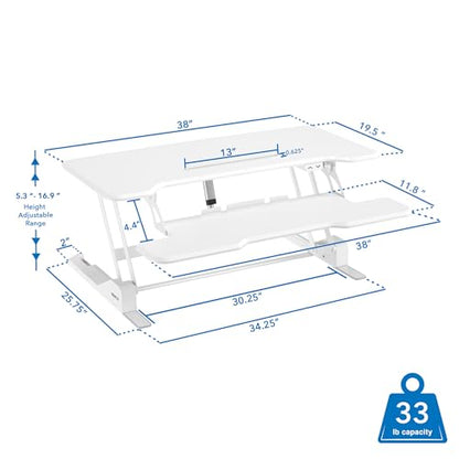 Mount-It! Electric Standing Desk Converter White 38 Inch Wide Tabletop, Stand up Desk Riser, Height Adjustable Sit Stand Desk, Fits Dual Monitors, Keyboard Tray, Device Slot, Monitor & Laptop - color: White