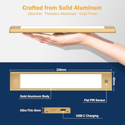 V4light Motion Sensor Cabinet Light, Rechargeable, Dimmable, 2Pcs, 9in | Silver aluminum, magnetic wireless, 1800mAh, 3 color temps & dimmable, ideal for kitchen, pantry & closets - color: Silver