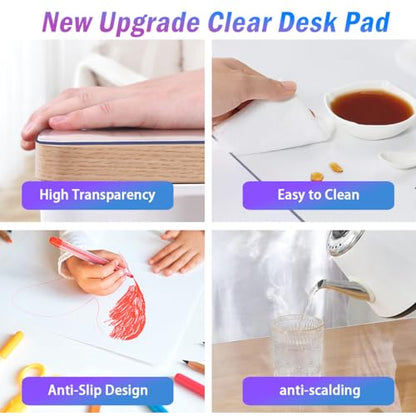 JanJunDec 1.5mm Thick 17×48 Inch Clear Table Cover Protector, PVC Desk Pad Protector, Anti-Slip Desk Mat, Plastic Table Cover, Rectangle Table Protector for Writing Desk Coffee Dresser Dining Table - size: 17x48 Inch