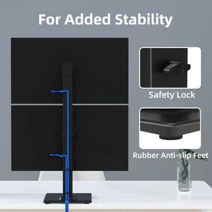 Suptek Dual Monitor Stand with Base for Two 13-36" Screen | Vertical Stack Screen, Free-Standing Monitor Riser, Swivel, Tilt, Height Adjustable - size: 13-36in(dual)