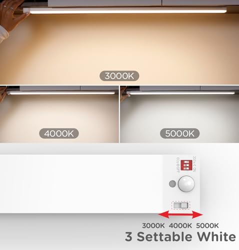 Leetdud Under Cabinet Lighting Plug in 12 Inch, 120V Motion Sensor Lights Indoor, 3CCT 3000/4000/5000K, Aluminum Linkable Super Bright LED Counter Light with Timer for Kitchen, Closet, White, 1 Pack - size: 12 Inch