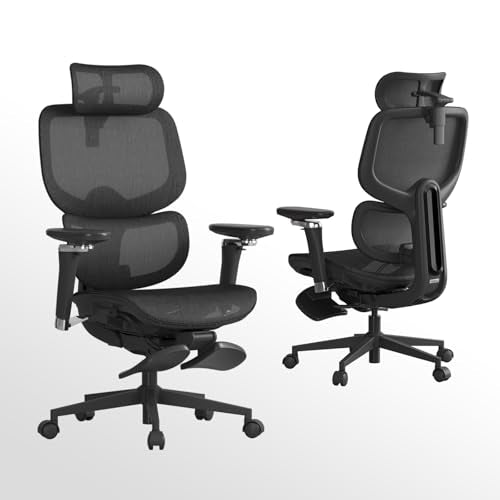 Ergonomic Mesh Office Chair with 4D Armrests, Adjustable Headrest, Lumbar Support, 136° Recline, Footrest, Black - style: Adjustable Back Rest