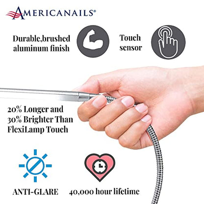 Americanails FlexiLamp Touch XL - LED Table Desk Lamp - Removable Clamp - Adjustable Lighting for Nail Stations - Manicure Table Light - Flexible Arm – 3 Brightness Levels - Touch Sensor - 400 Lumens - size: XL