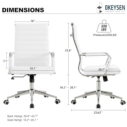 Okeysen White Office Desk Chair, Ergonomic Leather Modern Conference Room Chairs, Executive Ribbed Height Adjustable Swivel Rolling Chair for Home Office. - color: White