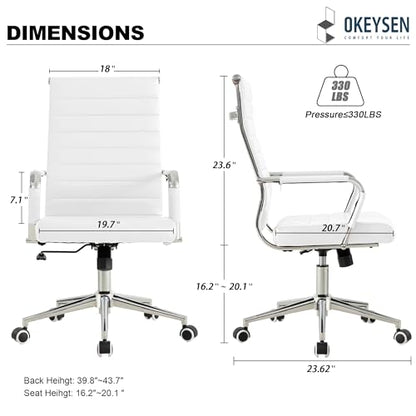 Okeysen White Office Desk Chair, Ergonomic Leather Modern Conference Room Chairs, Executive Ribbed Height Adjustable Swivel Rolling Chair for Home Office. - color: White