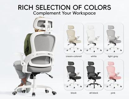TRALT Office Chair - Ergonomic Desk Chair with Headrest Support for Adults | Home Office Desk Chair with Lumbar Support - Ergonomic Mesh Chairs 330 lb Wide Seat with Headrest, Comfy Desk Chair(Grey) - color: Grey