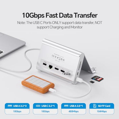 11-in-2 USB C Docking Station Dual Monitor 4K@60Hz for for M5/M4/M3 Pro/Max | PULWTOP MacBook Docking Station with 2 HDMI, Vertical Stand Dock, PD, Ethernet, SD/TF, 10Gbps USB A/C, USB 2.0, Audio- Silver - color: Silver