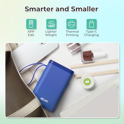 Nelko P21 Label Maker Machine with Tape, Bluetooth Label Printer, Blue - color: Blue