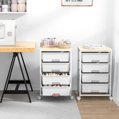 SYKIARIOL Rolling Cart with Drawers, 4-Drawer Utility Cart, Bright White (Pack of 2) - color: Bright White, size: 4 Drawers (Pack of 2)