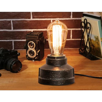 Small Touch Control Table Lamp Base, Industrial Touch Light Vintage Edison Bulb Base, Dimmable Bedside Nightstand Accent Light for Living Room Bedroom, Antique Steampunk Style