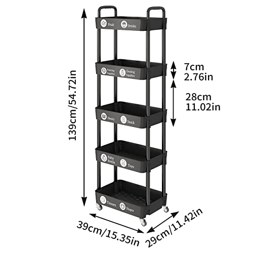 5 Tier Rolling Cart with Wheels,Utility Storage Carts,Black - color: Black, size: 5-Tier