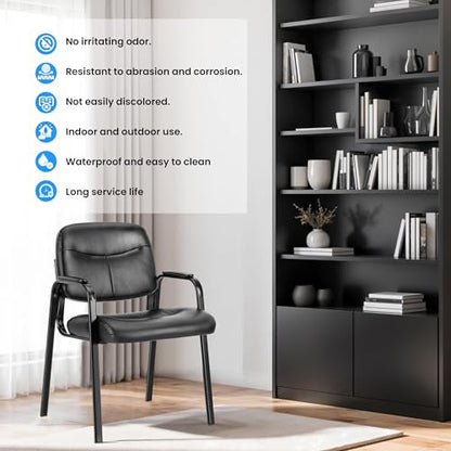 HealSmart Office Reception Guest Chair with Leather Padded Arm Rest for Waiting Room, Lobby Home Desk Table Side Chairs for Elderly, Seniors, Black - size: 1 Pack Guest Chairs-Leather