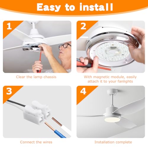 Ceiling Fan LED Light Replacement Disc 18W 4.9 in 120V 3CCT | Hardwired dimmable ceiling fan LED replacement panel with 3 CCT 3000K 4000K 5000K and anti-glare PC diffuser - size: 4.92 inch