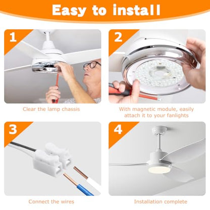 Ceiling Fan LED Light Replacement Disc 18W 4.9 in 120V 3CCT | Hardwired dimmable ceiling fan LED replacement panel with 3 CCT 3000K 4000K 5000K and anti-glare PC diffuser - size: 4.92 inch