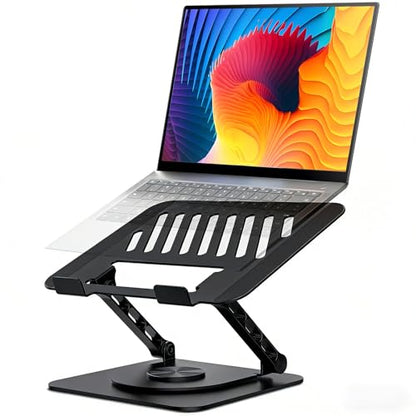 Adjustable Laptop Stand with 360 Rotating Base, Computer Stand for Laptop Ergonimic Foldable Laptop Riser for Desk Compatible with MacBook Pro/Air Notebook up to 16 Inches, Black - color: Black