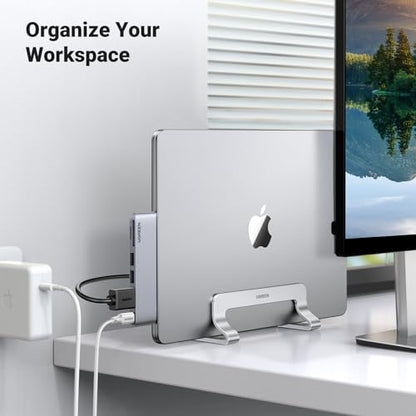 UGREEN Vertical Laptop Stand Holder for Desk Compatible with MacBook Pro, MacBook Air Stand Vertical Aluminum Adjustable for Up to 17.3 Inch Gaming Laptop, Silver - color: Silver