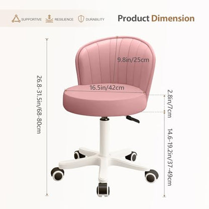 Small Round Rolling Desk Chair Armless Comfy Vanity Computer Chair Height Adjustable Swivel Work Spa Chair - color: Pink, style: Set of 2 with backrest