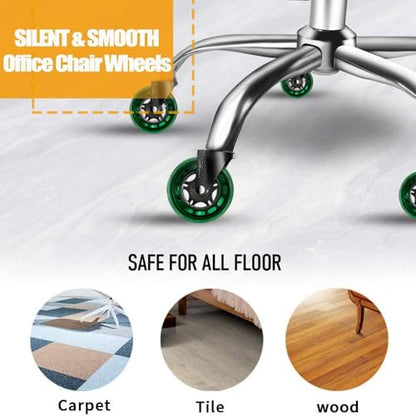 HOSALI Office Rubber Chair Wheels Replacement, 3 Inch Heavy-Duty Computer Desk Casters Wheel, Quiet & Smooth Rolling for All Floors, Set of 5, Green - style: Green