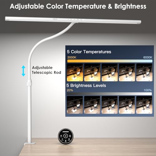 EYOCEAN Desk Lamp, 31.5" Desk Light for Home Office, Brightest 24W, Gesture Sensor & Remote Control, Dimmable & Color Temperature, Monitor Light Bar with Telescopic Rod, Height Adjustable