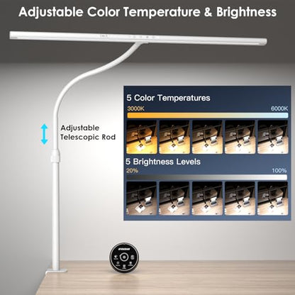 EYOCEAN Desk Lamp, 31.5" Desk Light for Home Office, Brightest 24W, Gesture Sensor & Remote Control, Dimmable & Color Temperature, Monitor Light Bar with Telescopic Rod, Height Adjustable