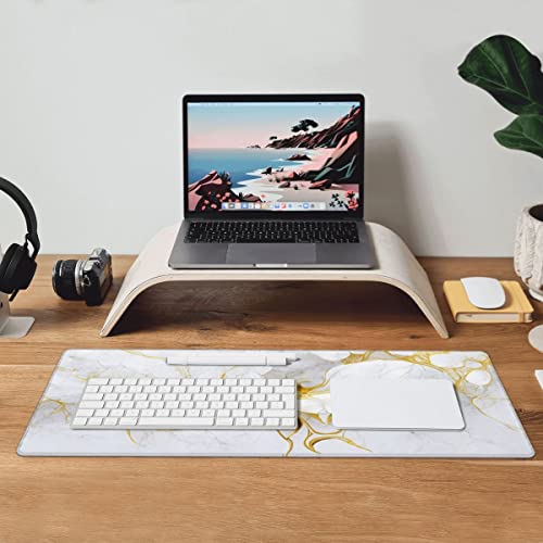 Desk Pad,Office Desk Mat 31.5"×11.8" Large Gaming Mouse Pad,Extended Computer Mouse Pad,Waterproof Thick Big Mouse Pads with Non-Slip Rubber Base Office Home White Gold Marble Flower - color: Xl01-15 White Gold Marble Flower, size: 31.5 x 11.8 in