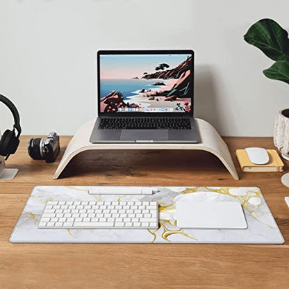 Desk Pad,Office Desk Mat 31.5"×11.8" Large Gaming Mouse Pad,Extended Computer Mouse Pad,Waterproof Thick Big Mouse Pads with Non-Slip Rubber Base Office Home White Gold Marble Flower - color: Xl01-15 White Gold Marble Flower, size: 31.5 x 11.8 in