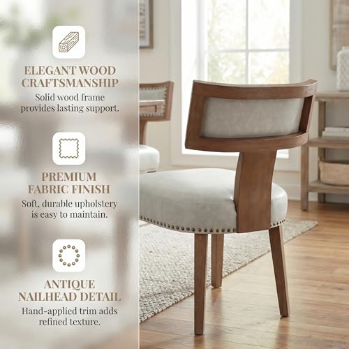HNY Mid Century Modern Dining Chairs Set of 2, Farmhouse PU Leather Upholstered Accent Chairs Curved Nailhead Trim Backrest Kitchen Chairs, with Hardwood Frame, Grey - color: Grey Nailhead
