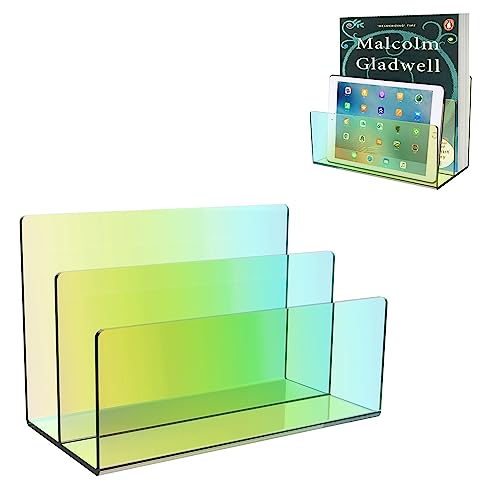 Boloyo Acrylic File Holder,1PC 2 Sections Rainbow File Organizer Mail Letter Sorter Desktop Folder Holder for Home Office School Envelope Bill Filling Paper Document - color: Rainbow, size: 2 Sections(1PC)