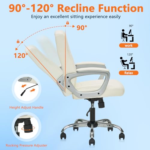 CLATINA Office Computer Desk Chair Executive Mid Back Chair Comfortable Ergonomic Managerial Chair Adjustable PU Leather Home Office Desk Chair Swivel, White 1PK - color: White, size: 1 Pack