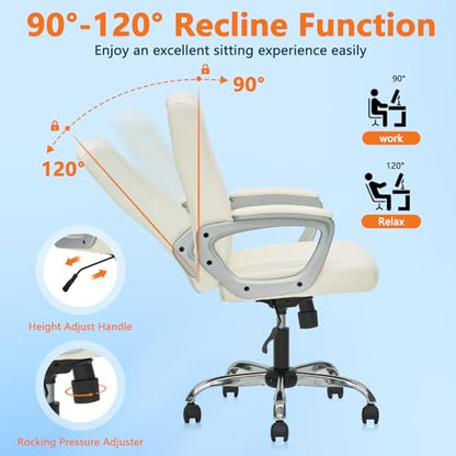 CLATINA Office Computer Desk Chair Executive Mid Back Chair Comfortable Ergonomic Managerial Chair Adjustable PU Leather Home Office Desk Chair Swivel, White 1PK - color: White, size: 1 Pack