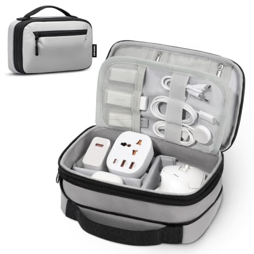 TOPEAST Expandable Cable Organizer Bag, Large Capacity Tech Pouch Electronics Travel Organizer Case, Waterproof Tech Essentials Storage Bag for Men, Charger, Cord, Mouse, Office Desk, Grey