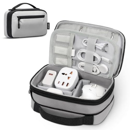 TOPEAST Expandable Cable Organizer Bag, Large Capacity Tech Pouch Electronics Travel Organizer Case, Waterproof Tech Essentials Storage Bag for Men, Charger, Cord, Mouse, Office Desk, Grey
