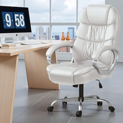 Homall Office Chair High Back Computer Desk Chair, PU Leather Adjustable Height Modern Executive Swivel Task with Padded Armrests and Lumbar Support (White) - color: White