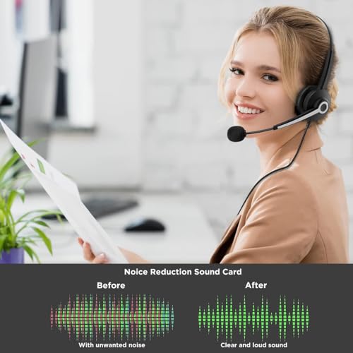 Wantek Monaural Corded USB Headsets with Noise Cancelling Mic and in-line Controls, UC Business Headset for Skype, SoftPhone, Call Center - color: Dark Black