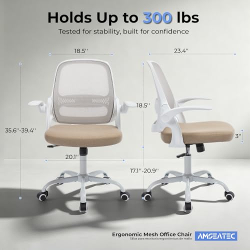 amseatec Mesh Office Chair, Ergonomic Home Office Chair with Flip-Up Arms - color: Beige, size: Oversized