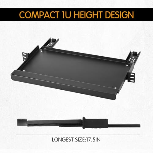 AceOrbit 1U Keyboard Tray 8" Deep, Universal 19" Rack Mount Sliding Shelf Tray 8" Deep for Network Equipment Server Rack or Cabinet