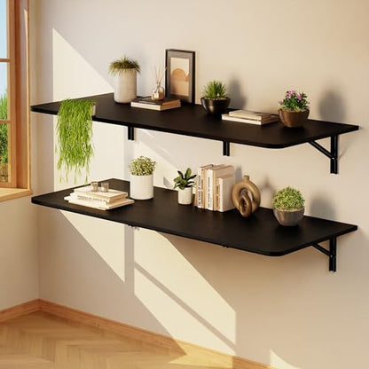 IAE Wall Mounted Folding Desk,Floating Computer Desk for Small Spaces,Black | 55x22in engineered wood desktop with metal brackets, folds flat to save space in home office, apartment and laundry room - color: Black, size: 55"*22"