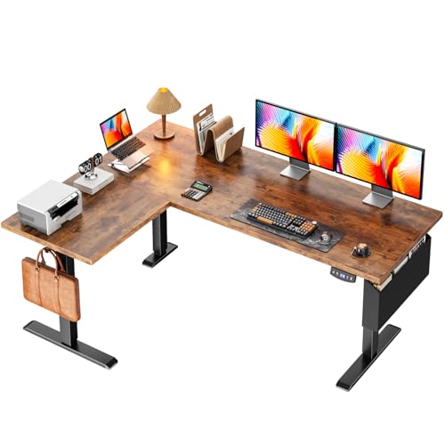 Korfile 63" L Shaped Standing Desk Height Adjustable Memory Presets | Reversible Corner Desk, Ergonomic Sit to Stand, for Home Office, Work and Study, Weight Capacity 180lbs Rustic Brown - color: Rustic Brown