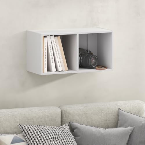 Furinno FANO 2-Cube Floating Shelves for Wall, Standing Bookshelf, Horizontal or Vertical, for Living Room, Study Room, White - color: White, size: 2-Cube