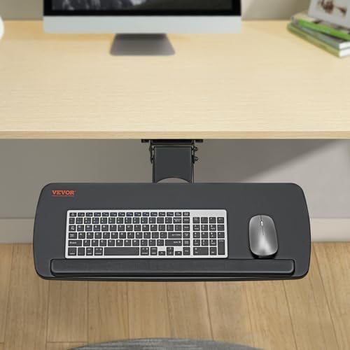 VEVOR Under-Desk Keyboard Tray, Adjustable for Height and Tilt, Slide-Out Design, Spacious 25x9.8 Inch Surface, Ideal for Home and Office Use - style: Adjustable
