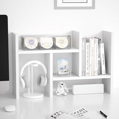 Jerry & Maggie Desktop Organizer Office Storage Rack Adjustable Wood Display Shelf Free Style Double H, Multi-Functional Mini Bookshelf for Desk Natural Stand (White) - color: White